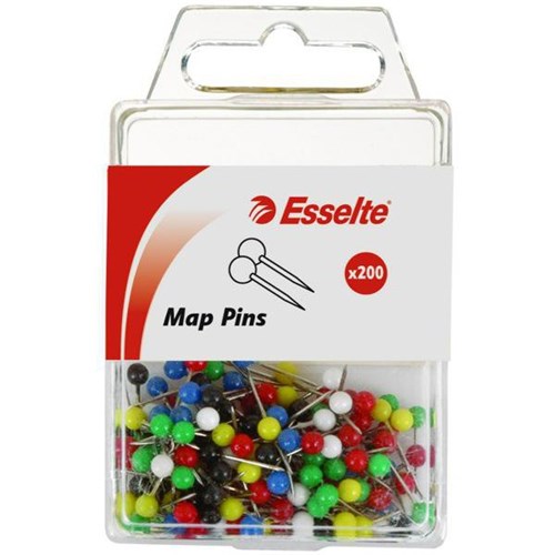 Esselte Map Pins Assorted Colours, Pack of 200