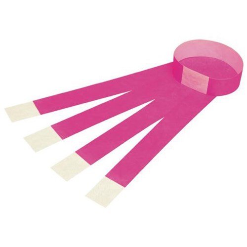 Rexel Wristbands Fluoro Pink, Pack of 100