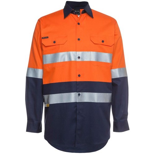 JB's Wear Hi Vis Shirt Long Sleeve Orange/Navy Medium