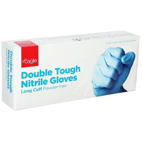 Eagle Double Tough Nitrile Disposable Gloves 300mm Large Blue, Pack of 50
