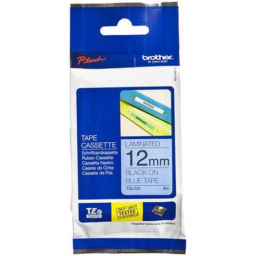 Brother Labelling Tape Cassette TZe-531 12mm x 8m Black on Blue
