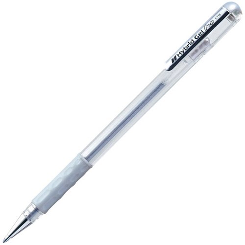 Pentel Hybrid Metallic Silver Rollerball Pen 0.8mm Fine Tip