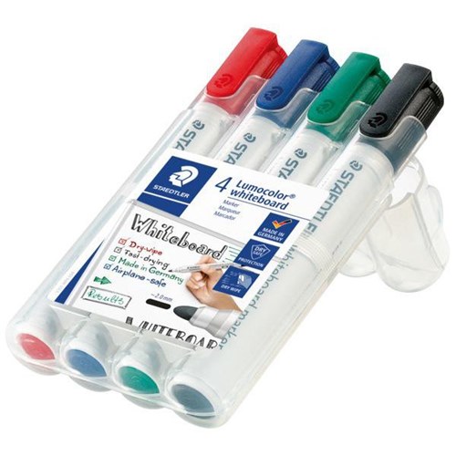 Staedtler Assorted Colours Lumocolor Whiteboard Markers Bullet Tip, Pack of 4