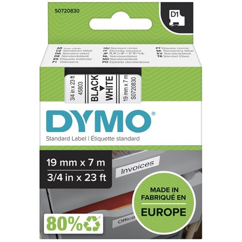 Dymo Labelling Tape Cassette LabelManager D1 45803 19mm x 7m Black on White