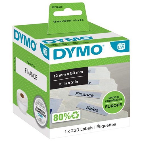 Dymo LabelWriter Suspension File Labels 99017 12x50mm White, Box of 220
