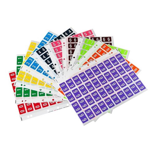 Codafile Numbers Labels 09 Set 162510 25mm Assorted Colours, 10 Sheets