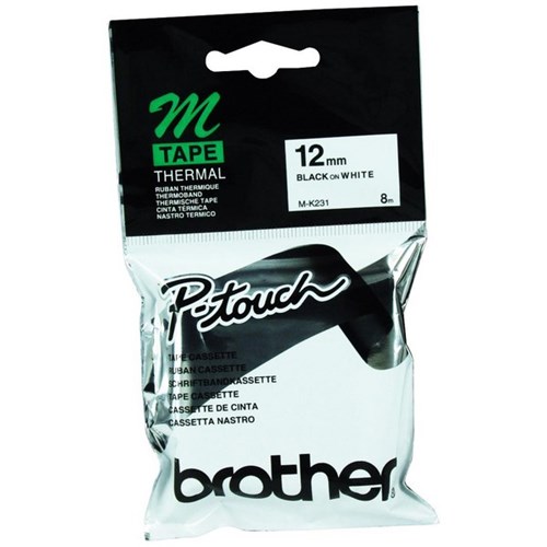 Brother Labelling Tape Cassette M-K231 12mm x 8m Black on White