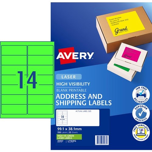 Avery High Visibility Shipping Laser Labels L7163FG Fluoro Green 14 Per Sheet