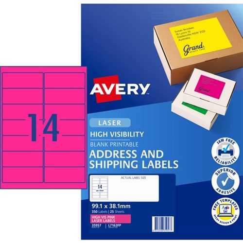 Avery High Visibility Shipping Laser Labels L7163FP Fluoro Pink 14 Per Sheet