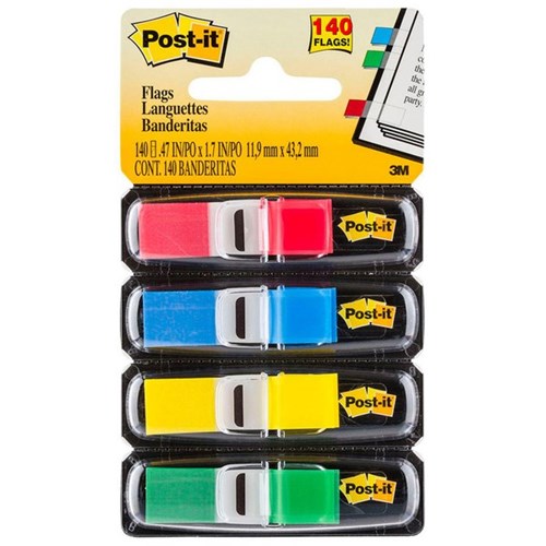 Post-it® Mini Flags 683-4RBYG Assorted Colours 140 Flags