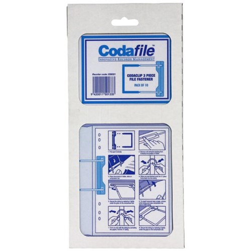 Codafile 3 Piece Clip Fastener 238021 Blue, Pack of 10
