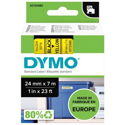 Dymo Labelling Tape Cassette LabelManager D1 53718 24mm x 7m Black on Yellow
