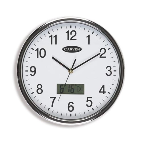 Carven Analogue Wall Clock LCD Date 285mm OfficeMax NZ