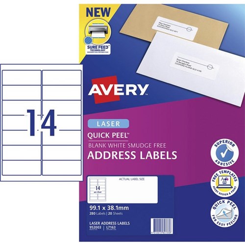 Avery Quick Peel Address Laser Labels L7163 White 14 Per Sheet