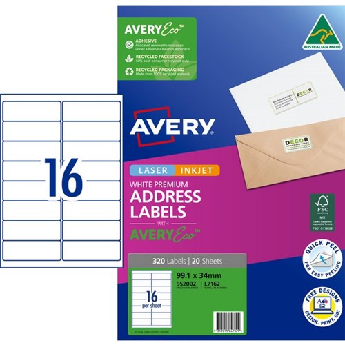 Avery Quick Peel Address Laser Labels L7162 White 16 Per Sheet