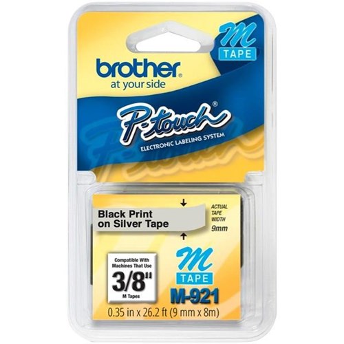 Brother M921 PTouch Labelling Tape 9mm Black on Silver OfficeMax NZ