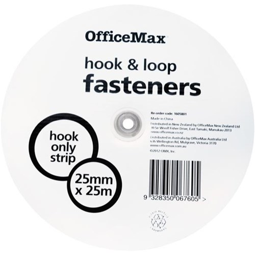 OfficeMax Hook Only Fasteners Strip 25mm x 25m White OfficeMax NZ