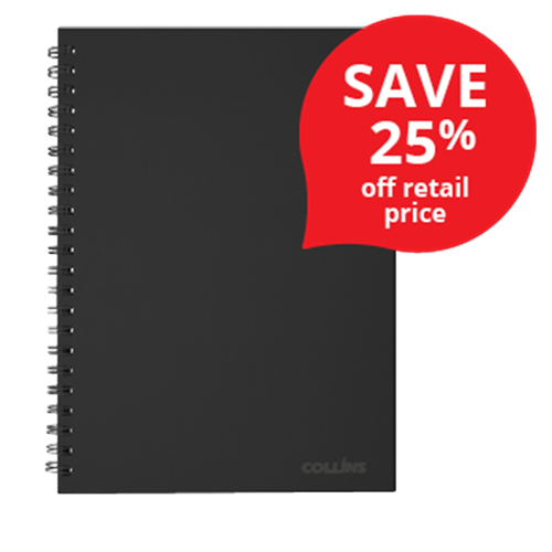 Collins A4 Hardcover Spiral Notebook Black 200 Pages OfficeMax NZ