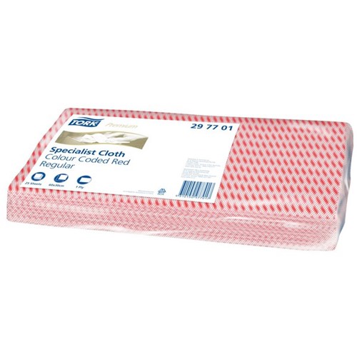 Tork Premium Cleaning Cloths 600 x 300mm Red 297701, Pack of 25