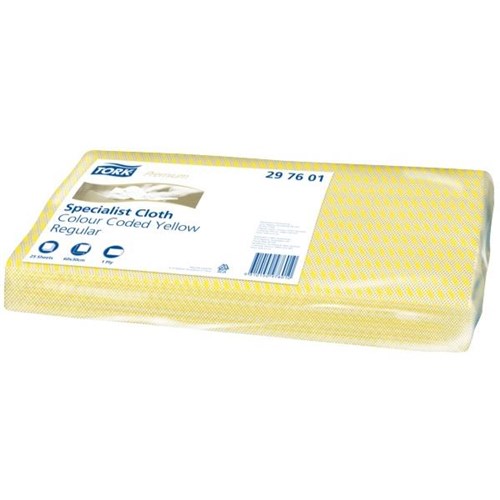 Tork Premium Regular Colour Coded Cloths 600 x 300mm Yellow 297601, Pack of 25