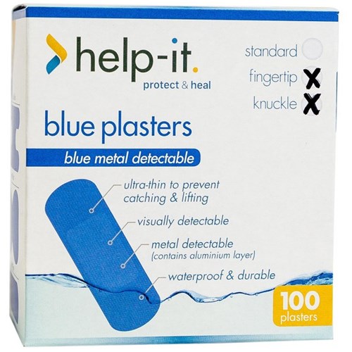 Help-It Metal Detectable Plasters Knuckle & Fingertip Blue, Pack of 100