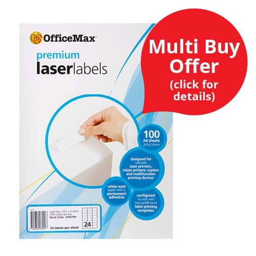 OfficeMax Premium Laser Labels 64x33.8mm 24 Per Sheet OfficeMax NZ