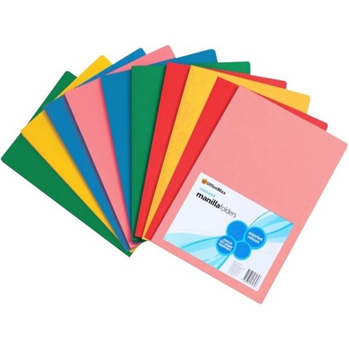 OfficeMax Manilla Folders Foolscap Assorted Colours, Pack of 100