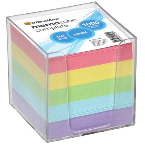 OfficeMax Memo Cube Holder Complete 97x97mm Full Size Pastel Colours