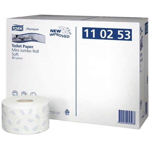 Tork T2 Premium Mini Jumbo Toilet Tissue 2 Ply 110253 170m, Carton of 12