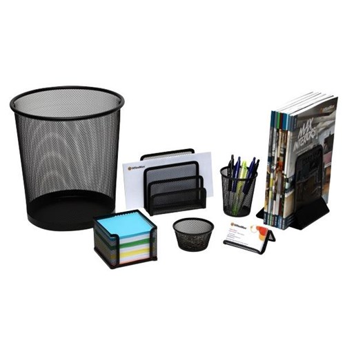 OfficeMax Desk Organiser Set, Mesh, Black, 7 Piece Set OfficeMax NZ