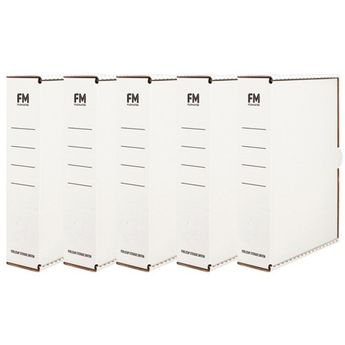 FM Storage Boxes File Foolscap White, Pack of 5