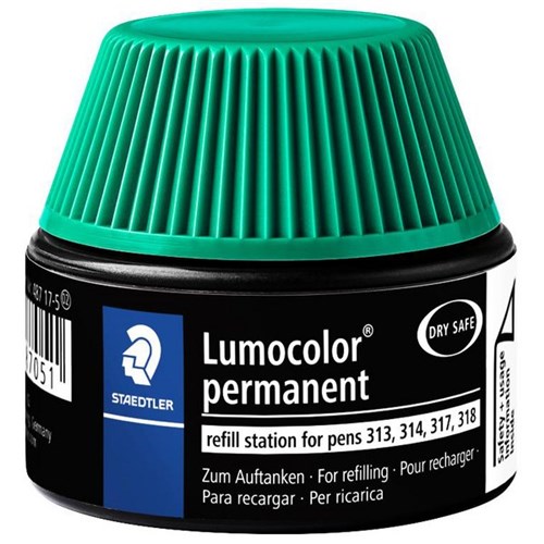 Staedtler Lumocolor 487 17 Green Permanent Universal Pen Ink Refill Station 15ml