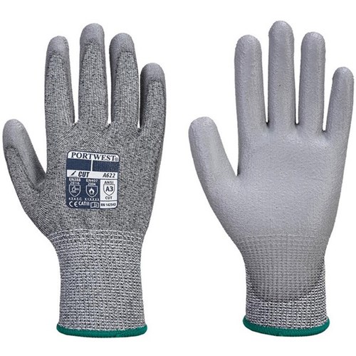 Portwest A622 Cut Level 3 PU Palm Gloves Medium Grey, Pack of 12