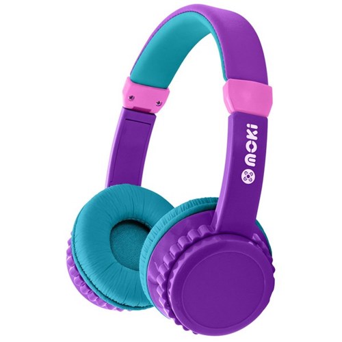 Moki Play Safe Volume Limited Wireless Headphones Purple/Aqua