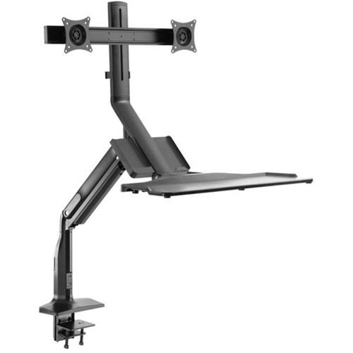 Brateck Sit-Stand Desk Converter with Dual Monitor Mount Black