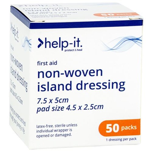 Help-It First Aid Island Adhesive Dressing 75x50mm, Box of 50