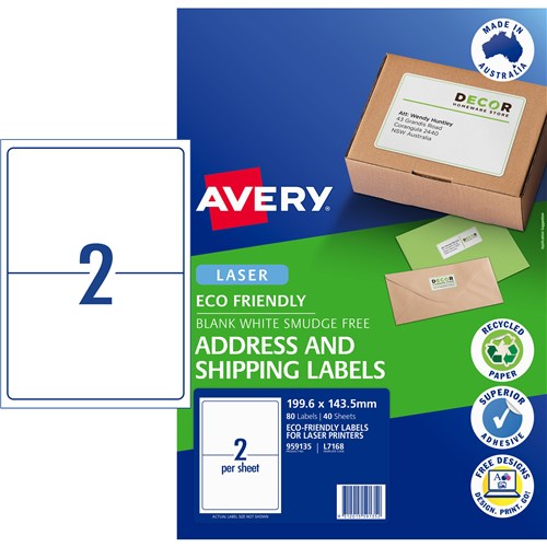 Avery Laser Eco Label L7168 2 Per Sheet 40 Sheets
