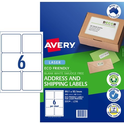 Avery Laser Eco Label L7166 6 Per Sheet 40 Sheets