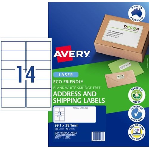 Avery Laser Eco Label L7163 14 Per Sheet 40 Sheets