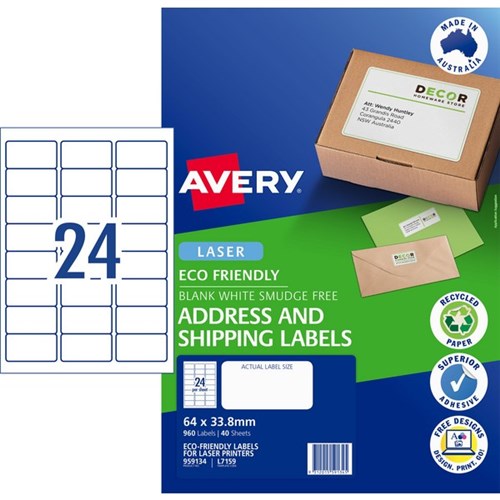 Avery Laser Eco Label L7159 24 Per Sheet 40 Sheets