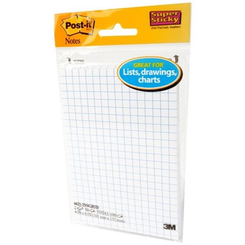 Post-it® Notes 4621-SGrid Super Sticky 100x150mm White 50 sheets, Pack of 2