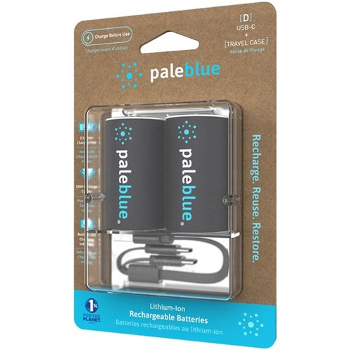 Pale Blue D-cell Micro USB-C Rechargeable Batteries, Pack of 2