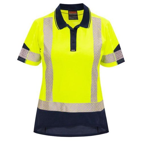 Bison Women's Hi Vis Day Night Polo Shirt Yellow/Navy Size 18