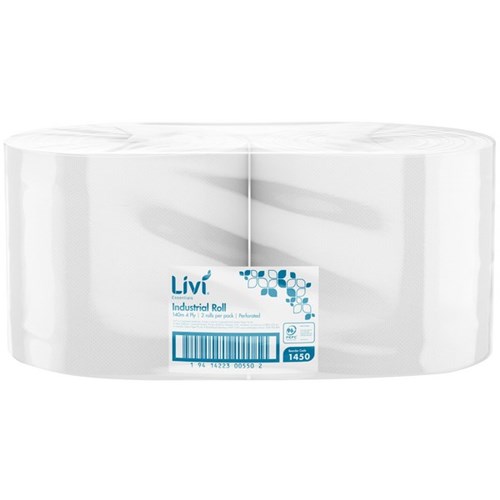 Livi Industrial Paper Towel 4 Ply White 140m 1450, Carton of 2