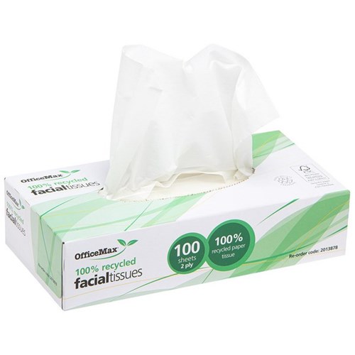 OfficeMax Eco Facial Tissue 100% Recycled 2 Ply, Pack of 100