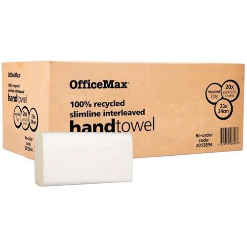 OfficeMax Eco Paper Towel 100% Recycled Interleaved Slimline, 20 Packs of 200
