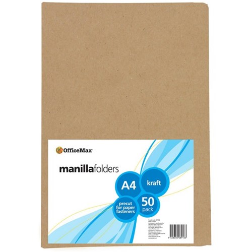 OfficeMax Manilla Folders A4 Kraft, Pack of 50