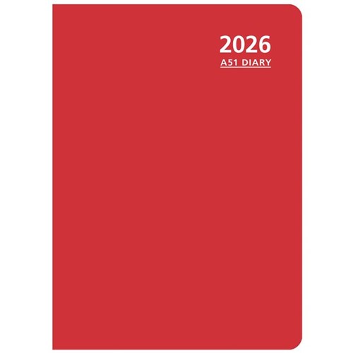 OfficeMax A51 1/2 Hour Appointments Diary A5 1 Day Per Page 2026 Red