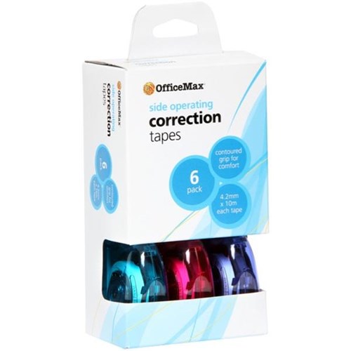 OfficeMax Correction Tape Side Operating 4.2mmx10m Assorted Colours
