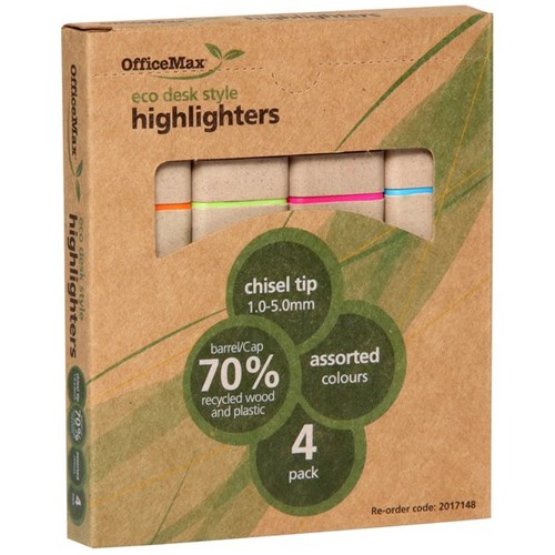 OfficeMax Assorted Colours Eco Desk Style Highlighters Chisel Tip, Pack of 4